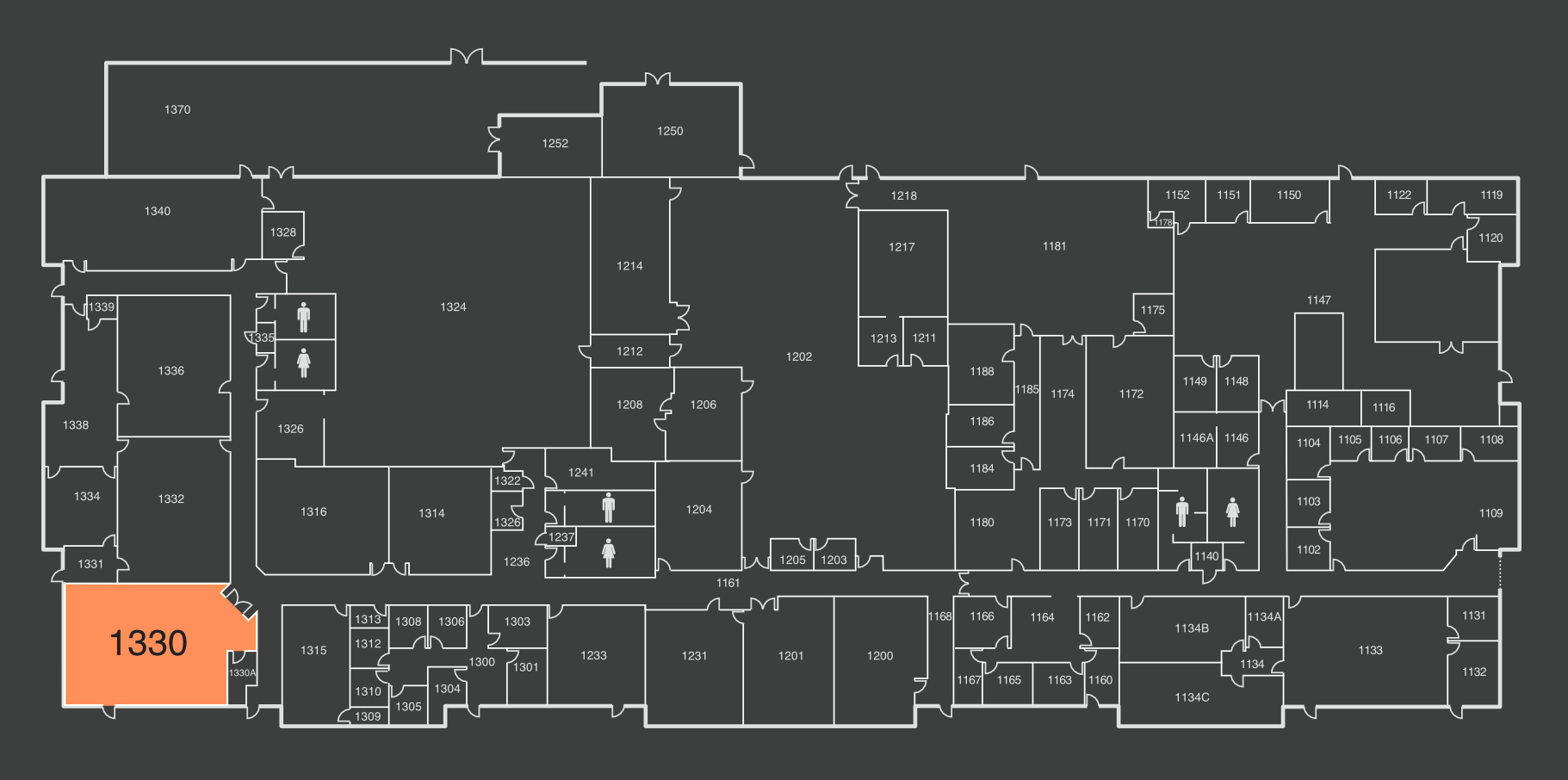 Floorplan for the South Building and room SO1330 at Gateway Community College